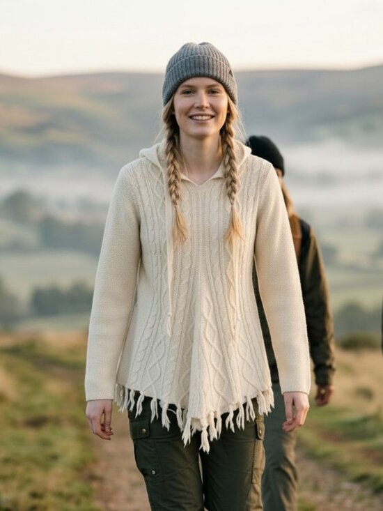 Prana Sweaters - prAna Shelby Cable Knit Hooded Fringe Sweater Boho Cream Fall Cottagecore Small